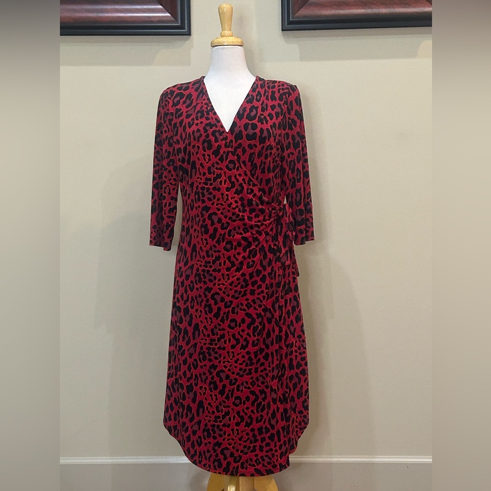 Est. 1946 | Size Large Red/Black Faux Wrap Dress